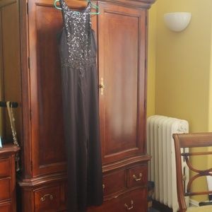 Black satiny spandex with sequined jumpsuite